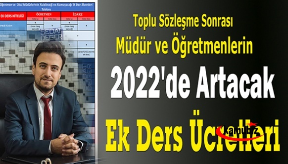 Toplu Sözleşme Sonrası Müdür ve Öğretmenlerin 2022'de Artacak Ek Ders Ücretleri (Tablo Halinde)